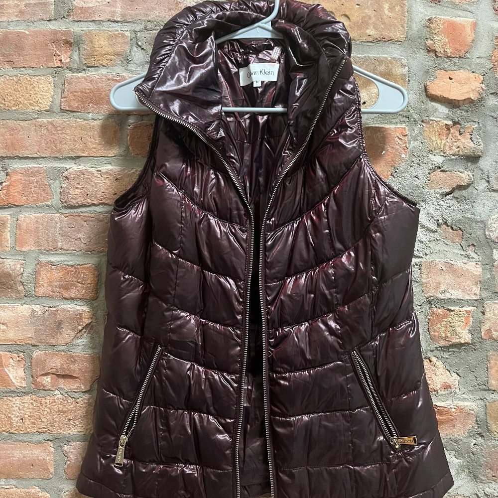 Calvin Klein Metallic Burgundy Puffer Vest, size M